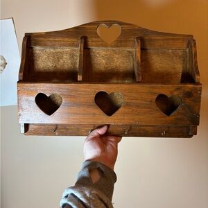 wooden heart cutout mail organizer and key rack
